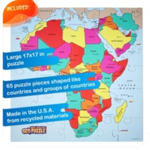 GeoPuzzle Africa and Middle East 65 Piece Geography Jigsaw Puzzle Ages 4 and up - Picture 3 of 6